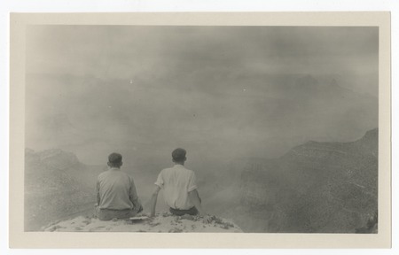 Two Fletchers viewing Grand Canyon from edge