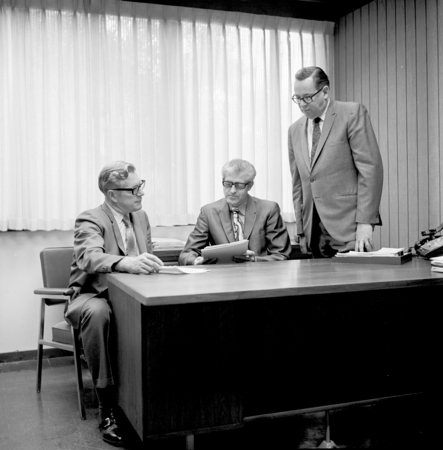 Roy Greaves, Willis (Wic) Bergeson, and George Matson, UC San Diego Purchasing Department office