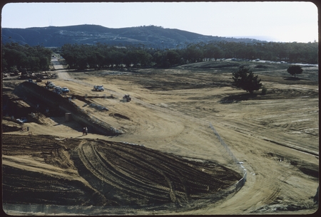 Galbraith Hall building site and graded area west of site with Mount Soledad in the background
