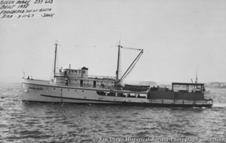 [Tuna boat] Queen Mary, built 1938, foundered [southwest] of Costa Rica [March 11, 1967] sank