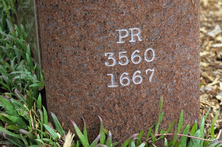 Snake Path: detail of granite book (Milton&#39;s &quot;Paradise Lost&quot;)