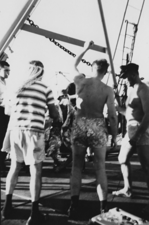 Neptune&#39;s Court during Equator Crossing the Line ceremony during Downwind Expedition, aboard R/V Spencer F. Baird. 2 Nov 1957