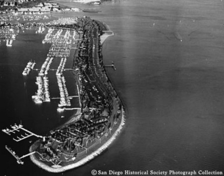 Aerial view of yachts harbored in Shelter Island Yacht Basin
