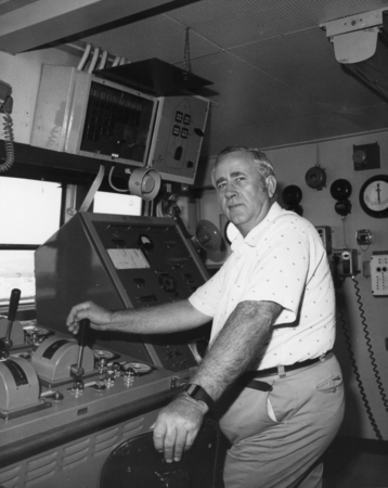 Manual Controls for Dynamic Positioning - Captain Loyd Dill, who alternates with Joe Clarke as skipper of D/V Glomar Chall...