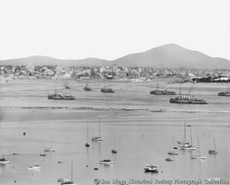 Yachts and U.S. Navy ships on San Diego Bay