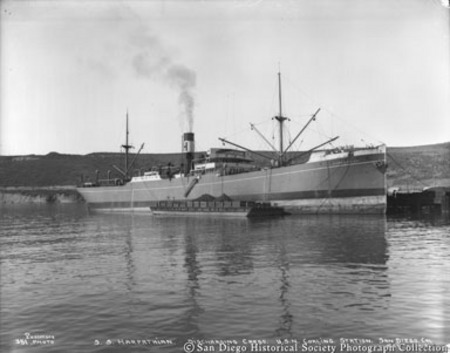 SS Harpathian discharging cargo at [U.S. Navy] coaling station, San Diego, [California]