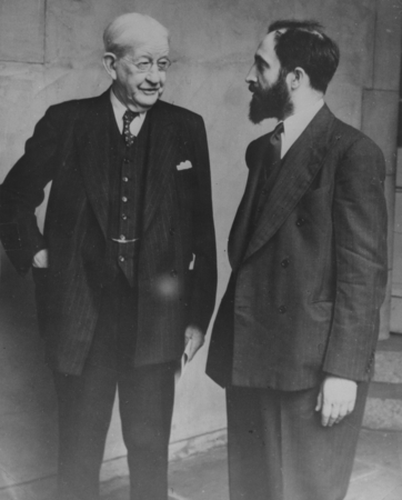 Louis A. Finkelstein (right) with William E. Ritter (left) at the First Conference on Science and Religion, at the Jewish ...