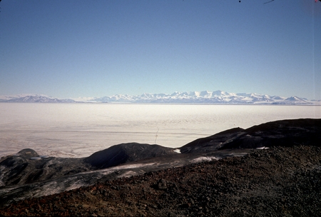 View from Ross Island across frozen McMurdo Sound towards Discovery Range on Antarctic mainland
