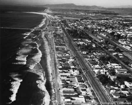 Aerial view of Oceanside coastline showing beach erosion