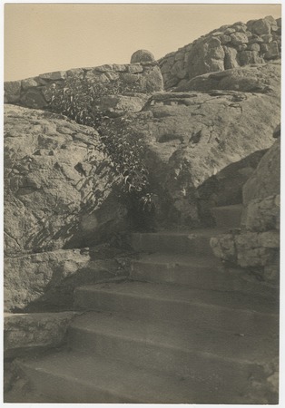 Detail of concrete steps and rock walls in Mount Helix amphitheater