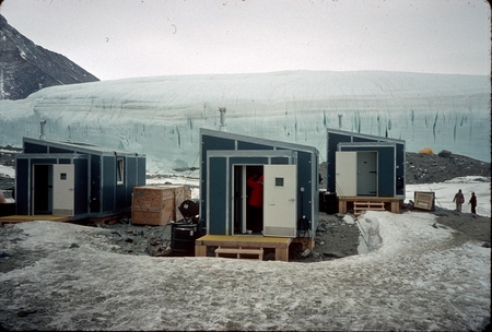 Lake Hoare camp adjacent to Canada Glacier, Dry Valleys, Antarctica. Lake Hoare is dammed by this glacier
