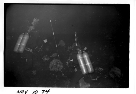 Gordon Robilliard (left) and John Oliver (right) working on Paul Dayton&#39;s benthic ecology research project. Basin dive fro...