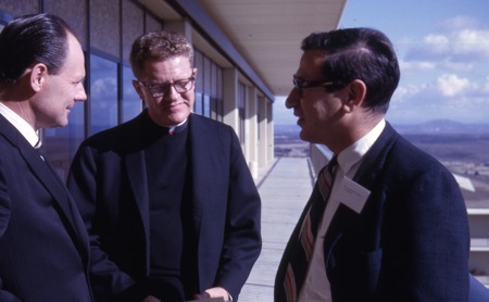 Richard Popkin with Baptist Minister and Roman Catholic Priest Rev. John Storm (All Hallows Church), discussing the Univer...