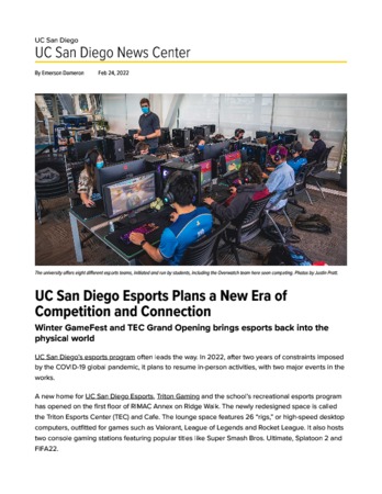 UC San Diego Esports Plans a New Era of Competition and Connection ...