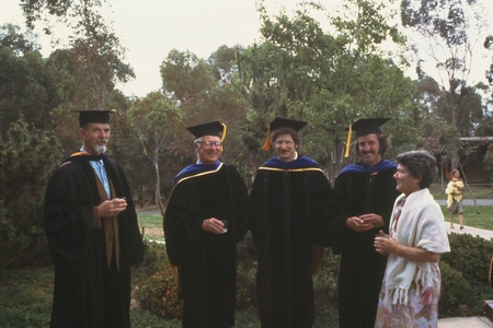 George Shor, Fred Spiess, Larry Mayer, Dale Bibee, Sally Spiess [UCSD Graduation]