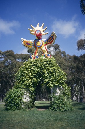 Sun God: general view of sculpture and vine-covered arch