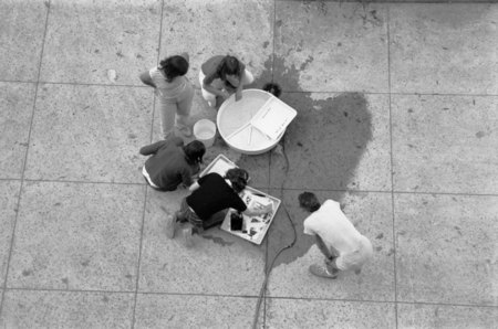 Aerial view of students in Mandeville Center courtyard