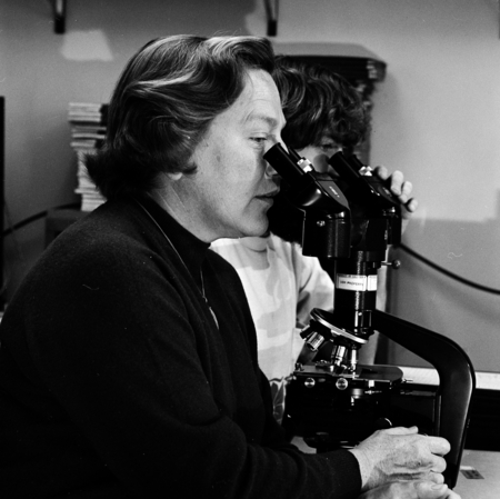 Elizabeth Kampa Boden with microscope
