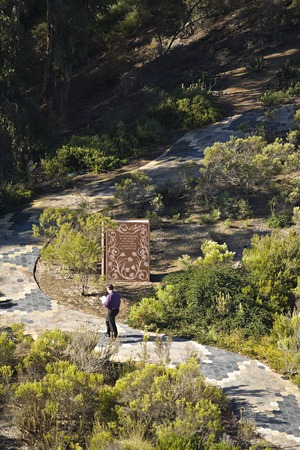 Snake Path: granite book (Milton&#39;s &quot;Paradise Lost&quot;) and path