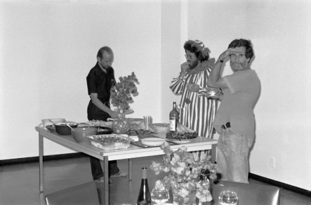 Visual Arts faculty Phel Steinmetz, Sherman George (in costume) and Allan Kaprow