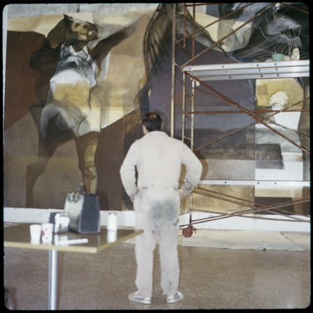 Howard Warshaw painting a mural in the Revelle Cafeteria