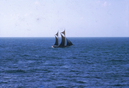 Sailboat viewed from R/V Melville. Antipode Expedition, Indian Ocean, June 1971-August 1973. n.d.