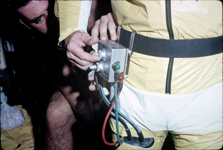Diving equipment strapped around a diver&#39;s waist