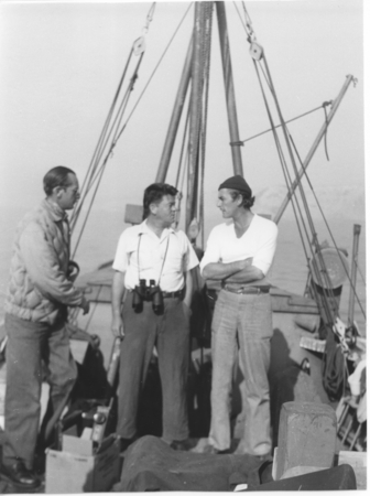 Oceanographer Carl L. Hubbs and actor Errol Flynn aboard the yacht Zaca, trip to Scammon&#39;s Lagoon, Baja California