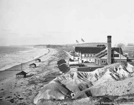 Bathhouse and garage of Stratford Inn on Del Mar beach