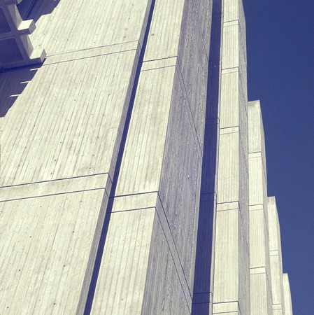 John Muir College: Electrophysics Research Building: exterior: view upward of solid walls