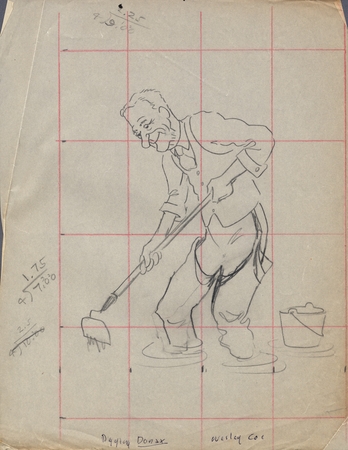 Caricature of marine biologist Wesley Roswell Coe digging clams on beach