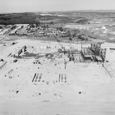 Aerial view of construction at UC San Diego, looking north towards Camp Matthews