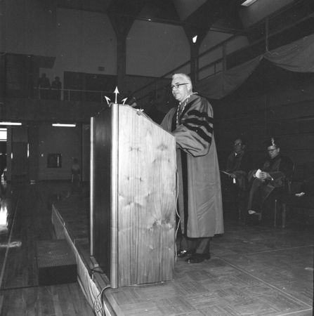 William J. McGill at podium at his inauguration as Chancellor, UC San Diego