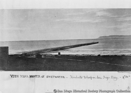View near mouth of Swe[e]twater, Kimball&#39;s wharf on San Diego Bay