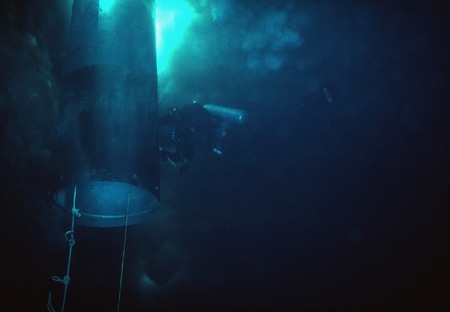 John Oliver&#39;s tubing in a dive hole, used to scuba dive under the Ross Ice Shelf at White Island in 1976. during Paul Dayt...