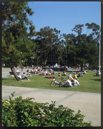 Revelle Plaza and PSA Fountain, York Hall in the background
