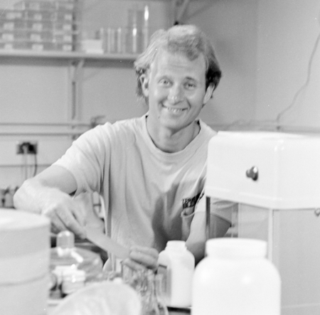 Michael Edward Huber, graduate student, working in Scripps Institution of Oceanography laboratory