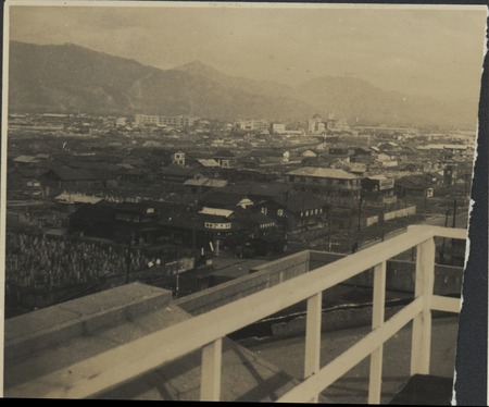 City scene, during Claude M. Adams visit to Hiroshima, Japan, 1946