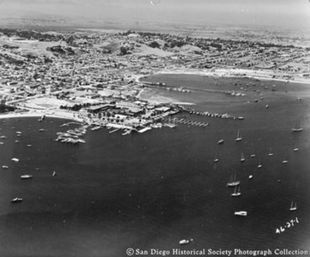 Aerial view of San Diego Bay and yacht club