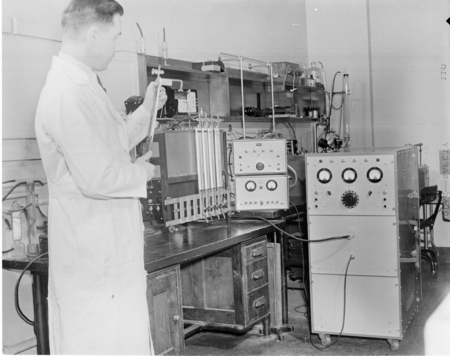 Kenneth A. Clendenning, shown here in his laboratory, was a research plant physiologist on the staff of the Charles F. Ket...