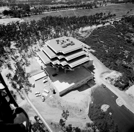 Aerial view looking down towards Geisel Library, UC San Diego