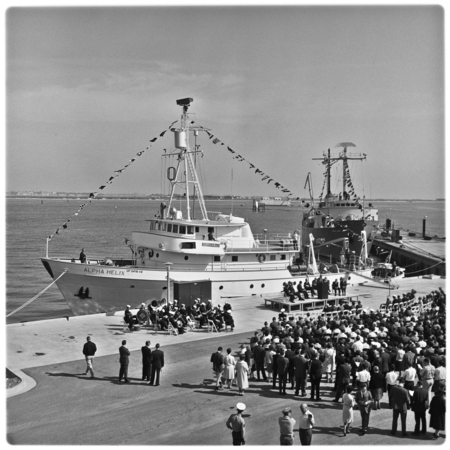 Chester W. Nimitz Marine Facility dedication ceremony, Alpha Helix (ship), left, and Thomas Washington (ship), right
