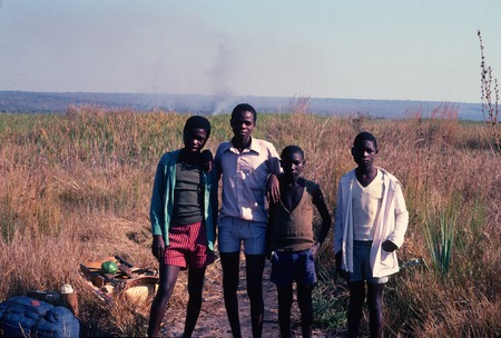 Portrait of four adolescent men near Lake Mweru Wantipa
