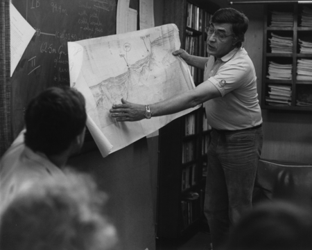 Karl Hinz, Co-Chief Scientist of the Deep Sea Drilling Project aboard the D/V Glomar Challenger (ship) during Leg 79, maki...