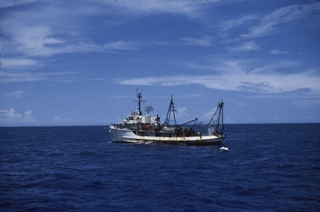 The Scripps Institution of Oceanography research vessel, R/V Horizon, at sea during the Capricorn Expedition (1952-1953). ...