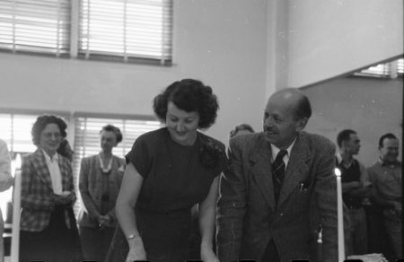Birthday party for Harriet in Scripps Library. Harald Ulrik Sverdrup, Scripps Director, at right. 1937
