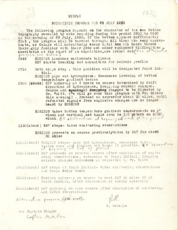 MidPac Scientific Program for 29 July 1950