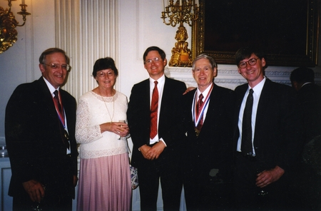 Gene E. Likens (left) with Charles D. and Louise Keeling and their sons Andrew and Ralph, following the National Medal of ...