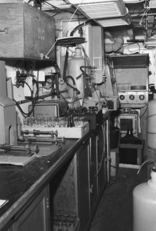 Norris Watson Rakestraw&#39;s laboratory onboard the R/V Spencer F. Baird during Transpac Expedition