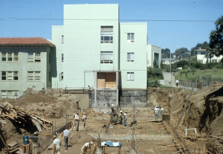 Construction workers digging footings to the addition of Ritter Hall on the campus of Scripps Institution of Oceanography....